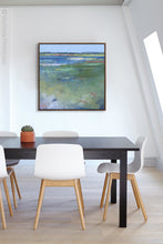 Load image into Gallery viewer, Coastal abstract beach wall art &quot;Color Dance,&quot; fine art print by Victoria Primicias, decorates the office.
