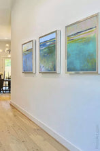 Load image into Gallery viewer, Coastal abstract seascape painting&quot;Color Dance,&quot; wall art print by Victoria Primicias, decorates the entryway.
