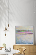 Load image into Gallery viewer, Square abstract beach wall art &quot;Common Threads,&quot; digital download by Victoria Primicias, decorates the dining room.
