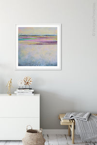 Square abstract seascape painting "Common Threads," digital download by Victoria Primicias, decorates the hallway.