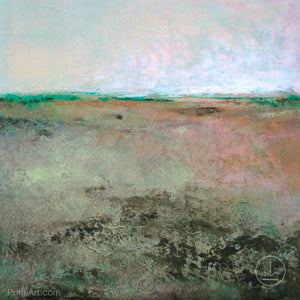 Zen abstract landscape painting "Coral Belles," digital print by Victoria Primicias