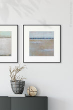 Load image into Gallery viewer, Beige muted abstract seascape painting &quot;Crib Sheets,&quot; digital art landscape by Victoria Primicias, decorates the entryway.
