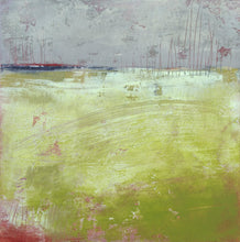 Load image into Gallery viewer, Chartreuse abstract ocean painting &quot;Crimson Threads,&quot; giclee print by Victoria Primicias
