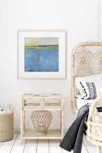 Load image into Gallery viewer, Blue abstract beach wall art &quot;Daily Caller,&quot; canvas art print by Victoria Primicias, decorates the bedroom.
