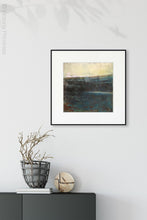 Load image into Gallery viewer, Indigo abstract ocean painting &quot;Deep End,&quot; downloadable art by Victoria Primicias, decorates the entryway.
