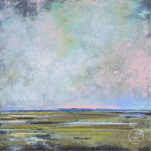 Large sky abstract landscape painting "Delicate Dance," digital download by Victoria Primicias