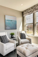 Load image into Gallery viewer, Teal muted abstract ocean painting &quot;Delicate Dawn,&quot; printable art by Victoria Primicias, decorates the living room.
