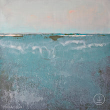 Load image into Gallery viewer, Teal muted abstract beach painting &quot;Delicate Dawn,&quot; digital art by Victoria Primicias
