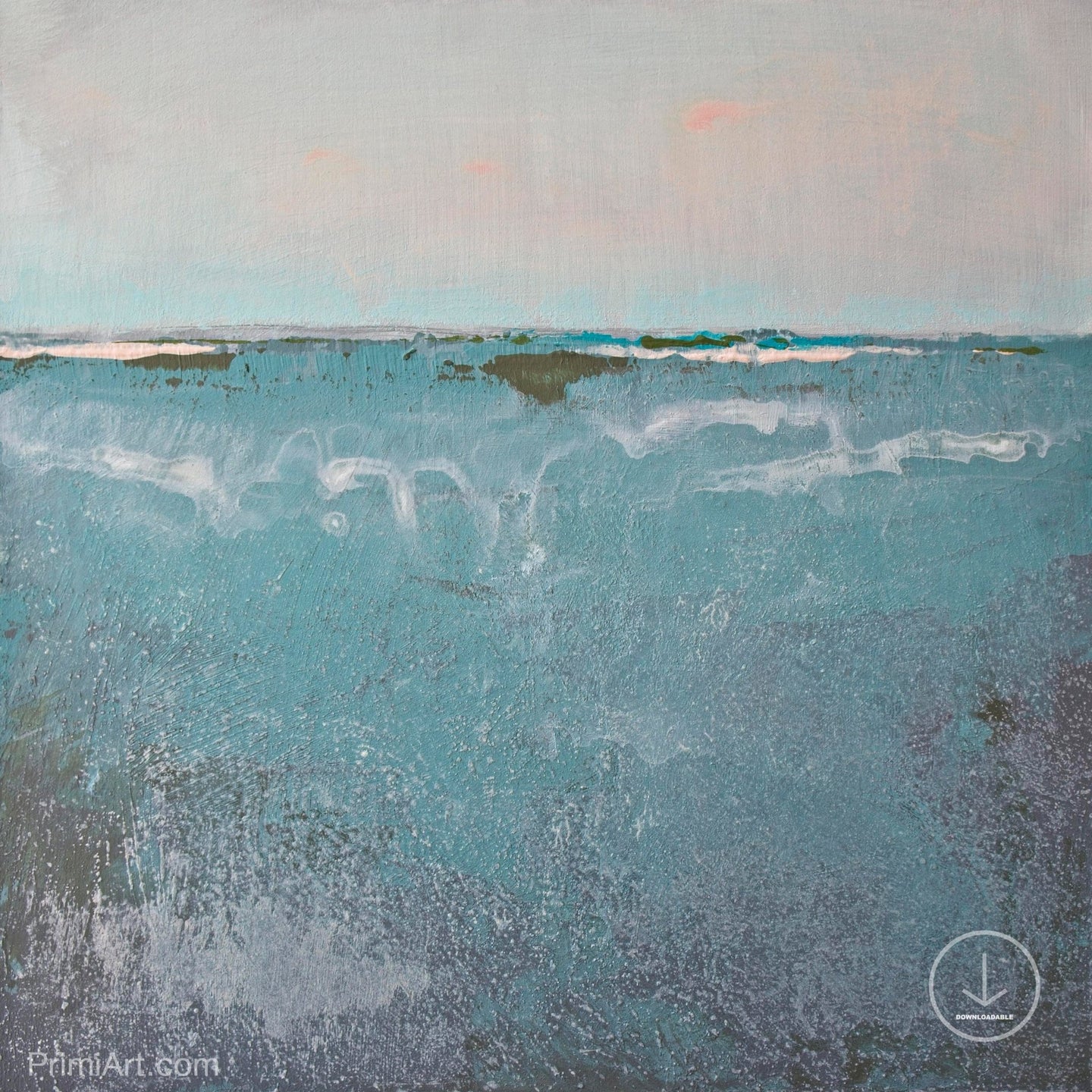 Teal muted abstract beach painting 