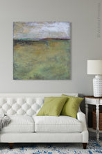 Load image into Gallery viewer, Square abstract beach artwork &quot;Dijon Dunes,&quot; digital download by Victoria Primicias, decorates the living room.

