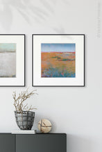 Load image into Gallery viewer, Colorful abstract coastal wall decor &quot;Dusty Sunrise,&quot; printable wall art by Victoria Primicias, decorates the entryway.
