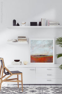 Square abstract beach wall art "End of August," downloadable art by Victoria Primicias, decorates the office.