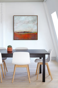 Square abstract beach art "End of August," digital print landscape by Victoria Primicias, decorates the office.
