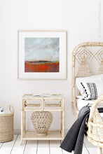 Load image into Gallery viewer, Square abstract beach art &quot;End of August,&quot; digital art landscape by Victoria Primicias, decorates the bedroom.
