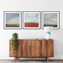 Load image into Gallery viewer, Square abstract beach wall art &quot;End of August,&quot; digital art landscape by Victoria Primicias, decorates the entryway.
