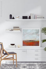 Load image into Gallery viewer, Orange abstract beach wall art &quot;End of August,&quot; metal print by Victoria Primiciasoffice.
