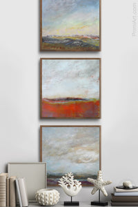 Orange abstract seascape painting"End of August," metal print by Victoria Primiciasfoyer.