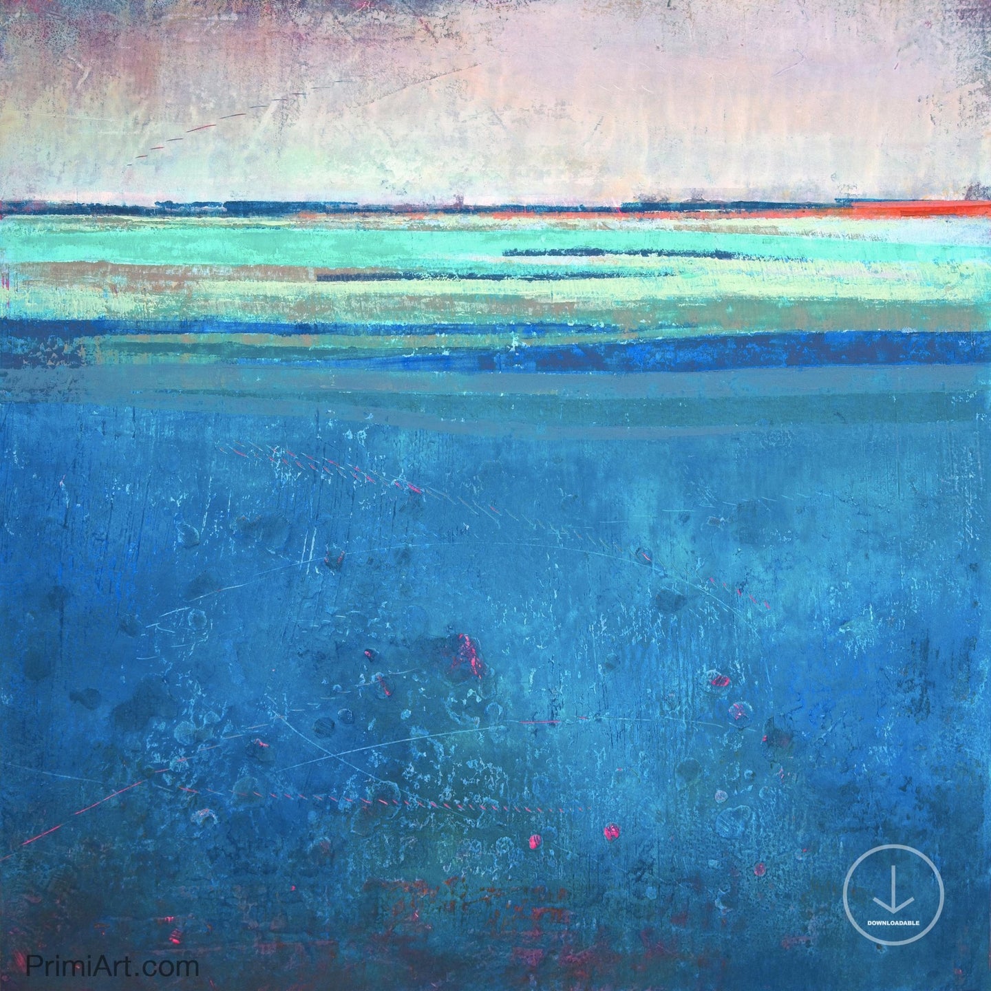 Blue impressionist abstract beach wall art 