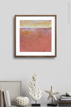 Load image into Gallery viewer, Red orange abstract beach art &quot;Fading Beauty,&quot; digital art landscape by Victoria Primicias, decorates the wall.
