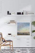 Load image into Gallery viewer, Square abstract landscape art &quot;Faraway Nearby,&quot; printable art by Victoria Primicias, decorates the office.
