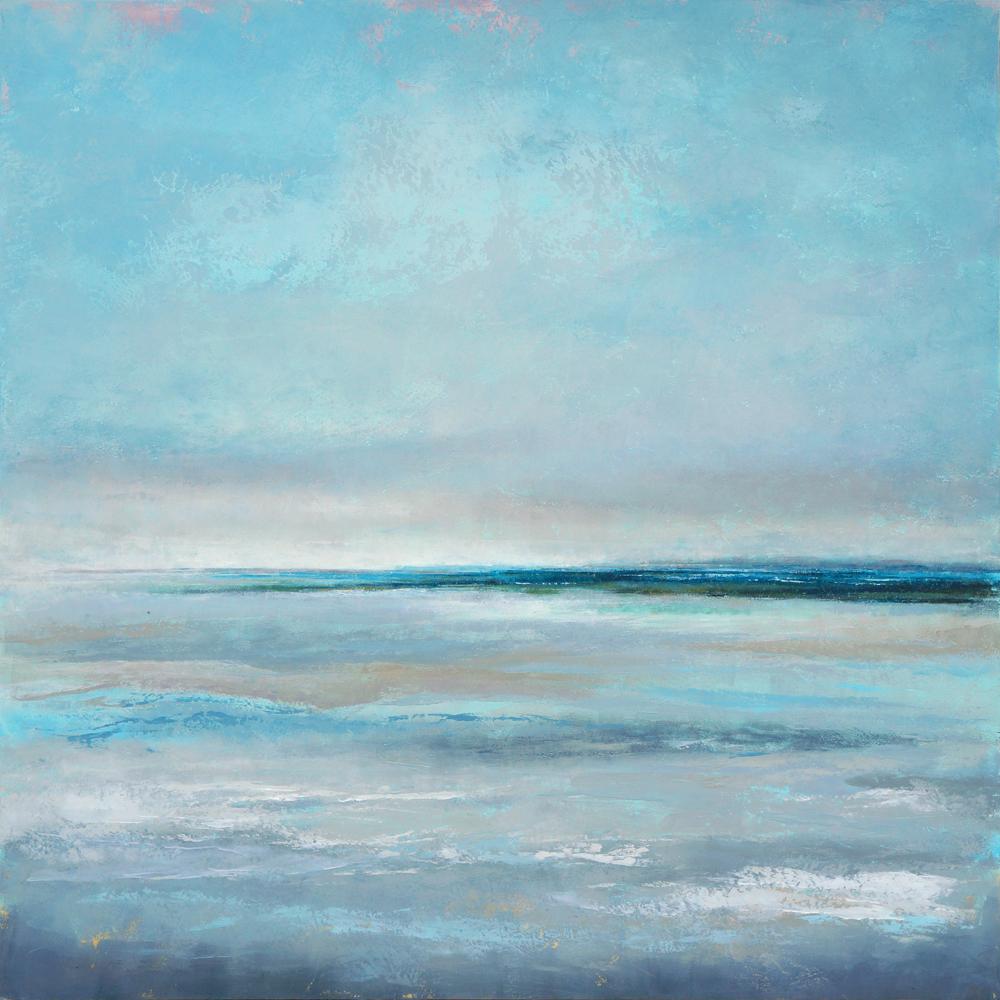 gray and blue abstract seascape painting 36x36