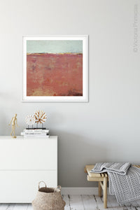 Minimalist abstract beach painting "Feral Tidings," downloadable art by Victoria Primicias, decorates the hallway.