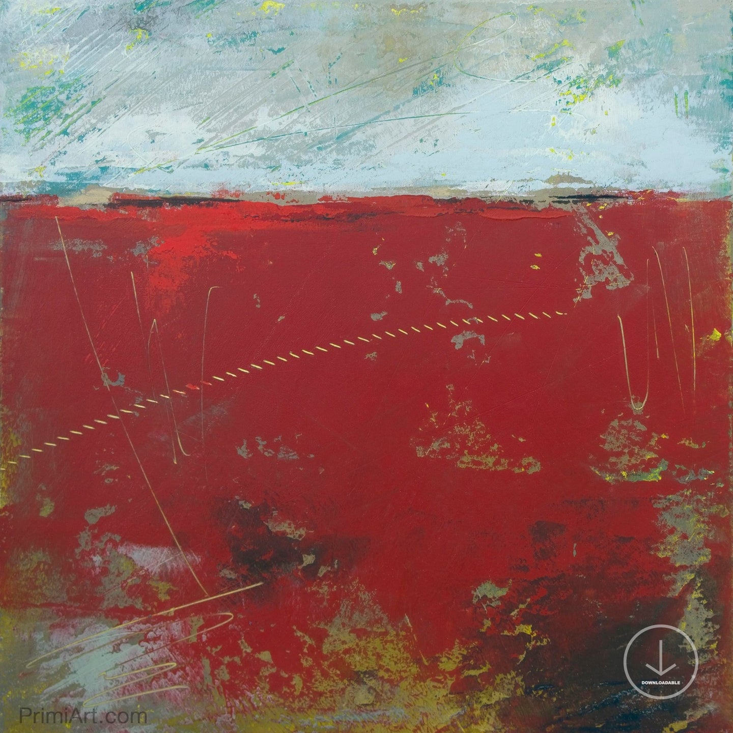 Square red abstract beach wall art 