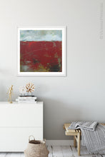 Load image into Gallery viewer, Large red abstract beach wall art &quot;Ferrari Run,&quot; fine art print by Victoria Primicias, decorates the foyer.
