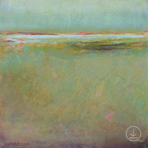 Coastal abstract landscape painting "Fine Margin," downloadable art by Victoria Primicias