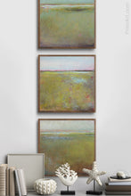 Load image into Gallery viewer, Yellow-green abstract beach wall decor &quot;Fine Margin,&quot; fine art print by Victoria Primicias, decorates the entryway.
