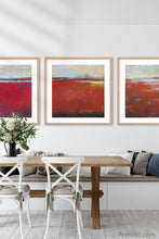 Load image into Gallery viewer, Large bold abstract beach wall decor &quot;Fire Sea,&quot; downloadable art by Victoria Primicias, decorates the dining room.
