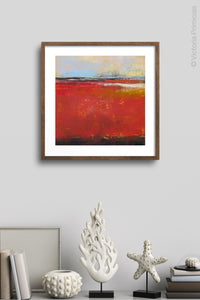 Large bold abstract beach wall decor "Fire Sea," digital download by Victoria Primicias, decorates the wall.