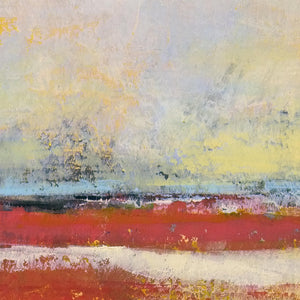 Closeup detail of large red abstract coastal wall art "Fire Sea," fine art print by Victoria Primicias