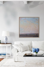 Load image into Gallery viewer, Square abstract landscape painting &quot;Flaming June,&quot; canvas wall art by Victoria Primicias, decorates the living room.
