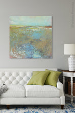 Load image into Gallery viewer, Large abstract landscape painting &quot;Floating Gallery,&quot; digital print by Victoria Primicias, decorates the living room.
