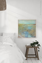 Load image into Gallery viewer, Colorful abstract landscape art &quot;Floating Gallery,&quot; giclee print by Victoria Primicias, decorates the bedroom.
