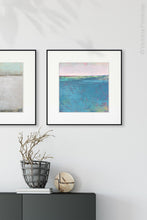 Load image into Gallery viewer, Bluegreen abstract coastal wall art &quot;Frisco Bay,&quot; fine art print by Victoria Primicias, decorates the entryway.
