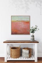 Load image into Gallery viewer, Square abstract coastal wall art &quot;Golden Voyage,&quot; digital download by Victoria Primicias, decorates the entryway.
