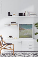 Load image into Gallery viewer, Zen abstract ocean painting &quot;Hidden Sun,&quot; downloadable art by Victoria Primicias, decorates the office.
