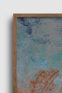 Closeup detail of modern abstract ocean painting "Hidden Sun," canvas art print by Victoria Primicias