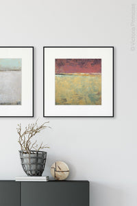 Bold abstract ocean wall art "Imperial Secrets," digital print by Victoria Primicias, decorates the entryway.