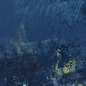 Closeup detail of indigo abstract coastal wall art "Indigo Blue," fine art print by Victoria Primicias
