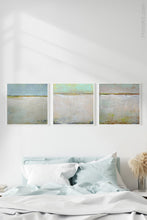Load image into Gallery viewer, Neutral color abstract ocean art &quot;Ivory Shore,&quot; digital print by Victoria Primicias, decorates the bedroom.
