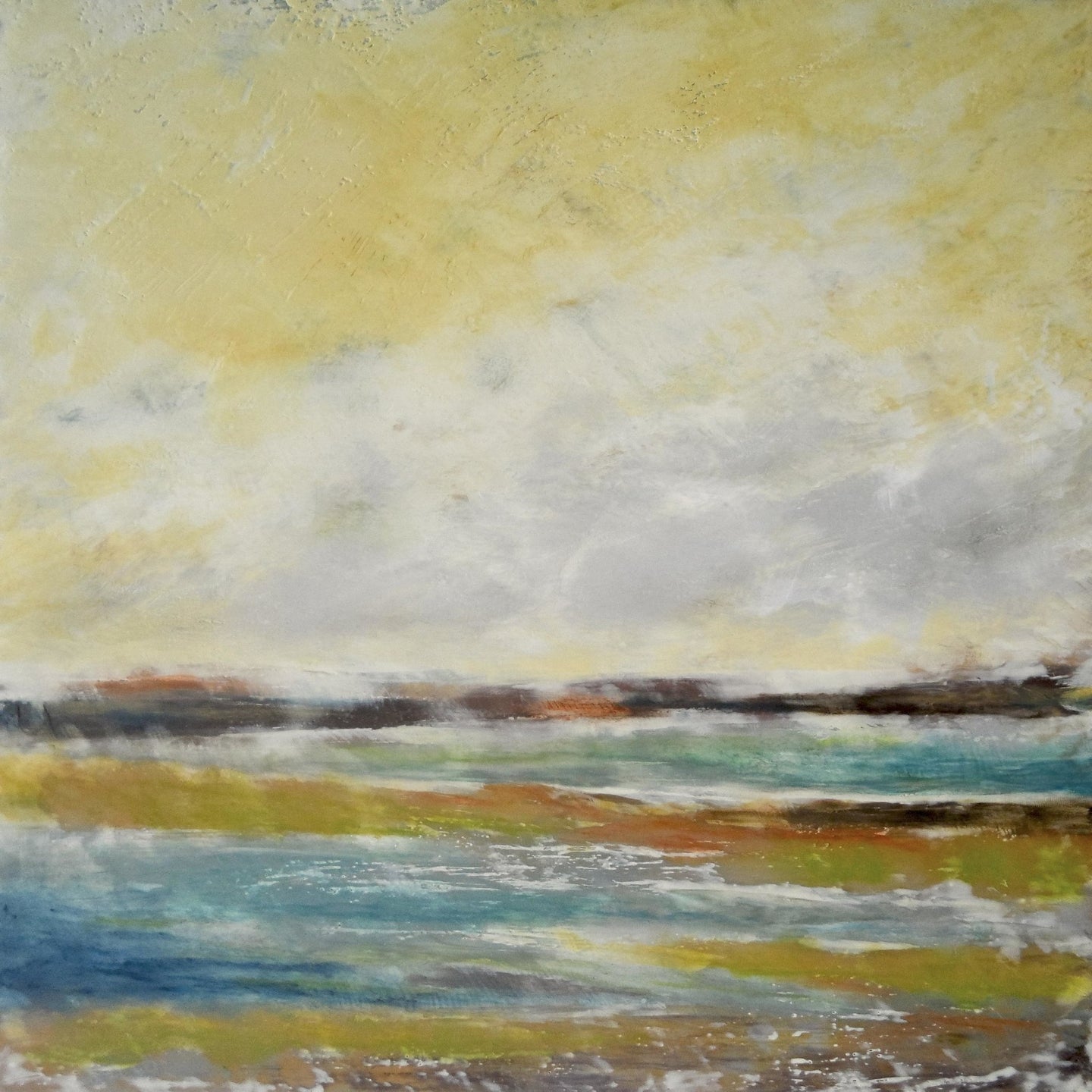 Yellow coastal abstract landscape painting 