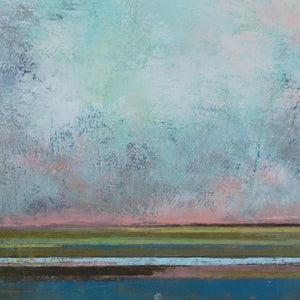 Closeup detail of square abstract landscape art "Last Soiree," printable wall art by Victoria Primicias