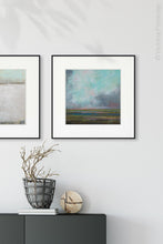 Load image into Gallery viewer, Square abstract landscape art &quot;Last Soiree,&quot; printable wall art by Victoria Primicias, decorates the entryway.
