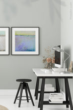 Load image into Gallery viewer, Purple abstract ocean art &quot;Lilac Secrets,&quot; digital art landscape by Victoria Primicias, decorates the office.
