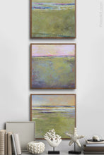 Load image into Gallery viewer, Horizon abstract landscape painting &quot;Lively Dispatch,&quot; printable art by Victoria Primicias, decorates the entryway.
