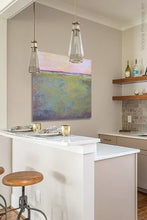 Load image into Gallery viewer, Horizon abstract beach artwork &quot;Lively Dispatch,&quot; digital print by Victoria Primicias, decorates the kitchen.

