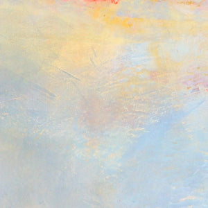 Closeup detail of serene horizon abstract ocean painting "Local Celebrity," blue original art by Victoria Primicias